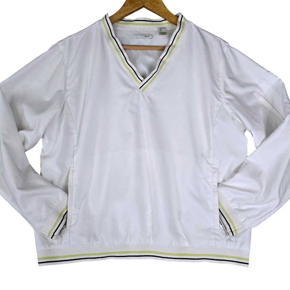 Lizgolf Size Petite Large V-Neck Windbreaker Pullover Jacket White Rain Gear‎